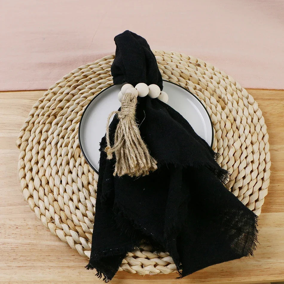 10pcs 32x32cm Gauze Cotton Wedding Napkins Reusable Green Trim Tea Towel Rustic Retro Burrs Napkins for Party Table Decoration