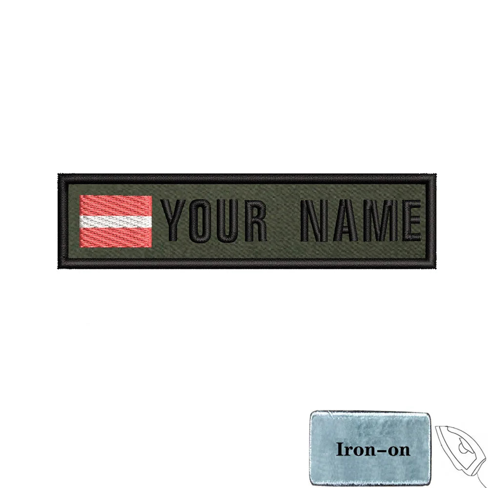 1PC 10cmX2.5cm Custom Name Flag Patch Stripes Badge Iron On Or Hook Loop Estonia Austria Bulgaria Hungary Romanian Ireland green