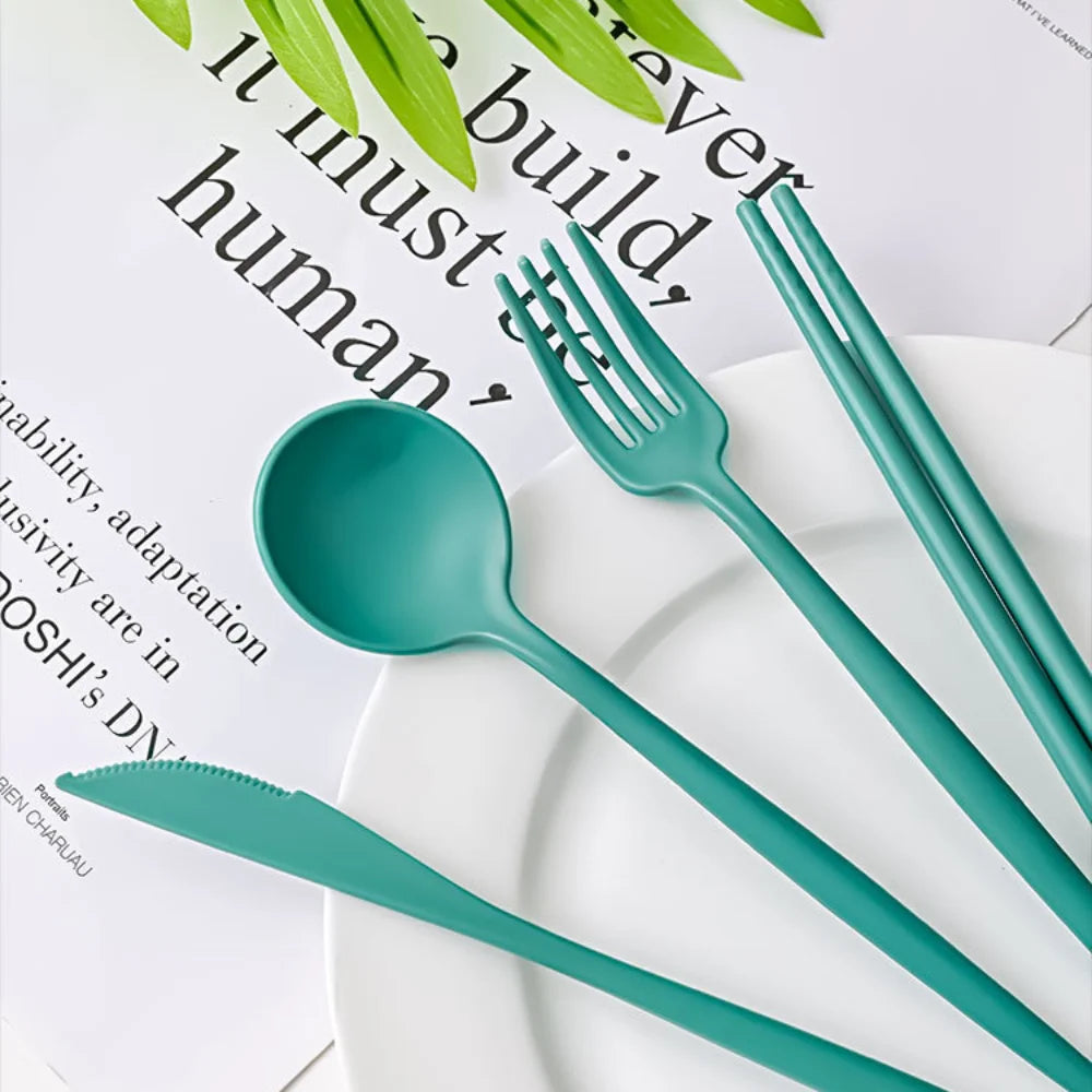 New Wheat straw Wheat Straw Dinnerware Set Eco-Friendly Portable Utensil Box Tableware Cutlery Set Travel