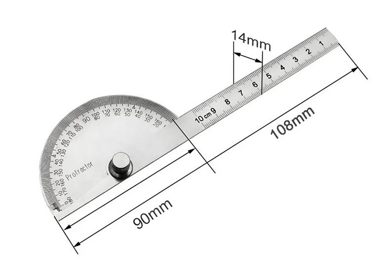 High Precision Stainless Steel Protractor Angle Gauge 180 Degrees 0-10CM Adjustable Semicircle Protractor Angle Measuring Tool