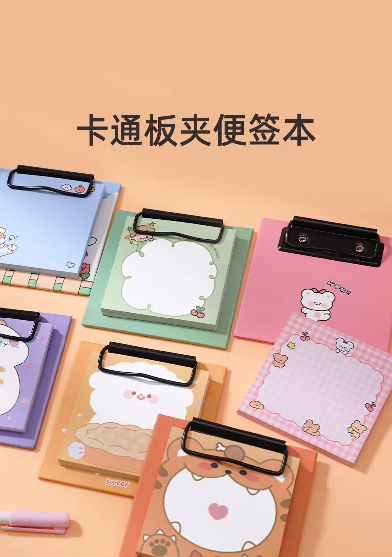1pcs Cartoon Board Clip Sticky Note Book Student Ins Girl Memo Sticky Note Study Office Non-sticky Message Paper