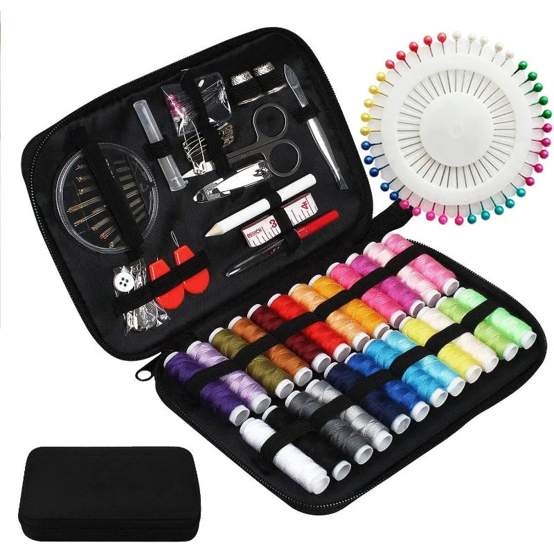 Complete Sewing Kit with Threads Needles Scissors Tape Measure Buttons Portable Travel DIY Embroidery Handwork Sewing Tool Set