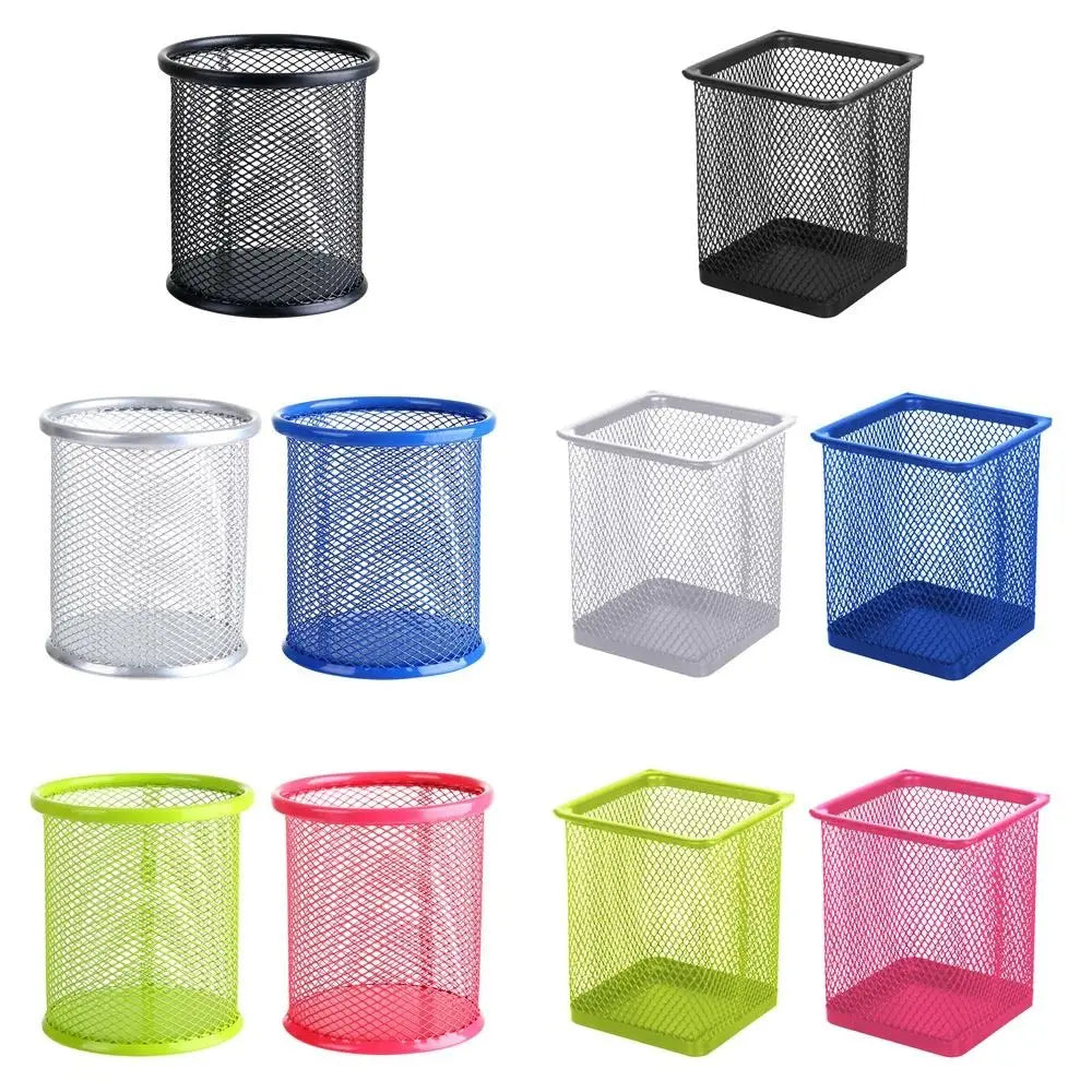 Multifunction Round/Square Mesh Pen Pot Multicolor Pen Holder Desk Tidy Stationery Organiser Pencil Storage Stationery Organiser