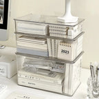 Desktop Storage Box Large Capacity with Lid Cosmetic Organizer Box Transparent Office Supplies Book Document Storage Box