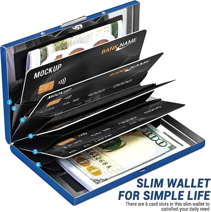 Anti-Scan RFID Blocking Card Holder - Aluminum Metal Wallet for 6 ID/Bank Cards Business Credit Card Case with Secure Protection