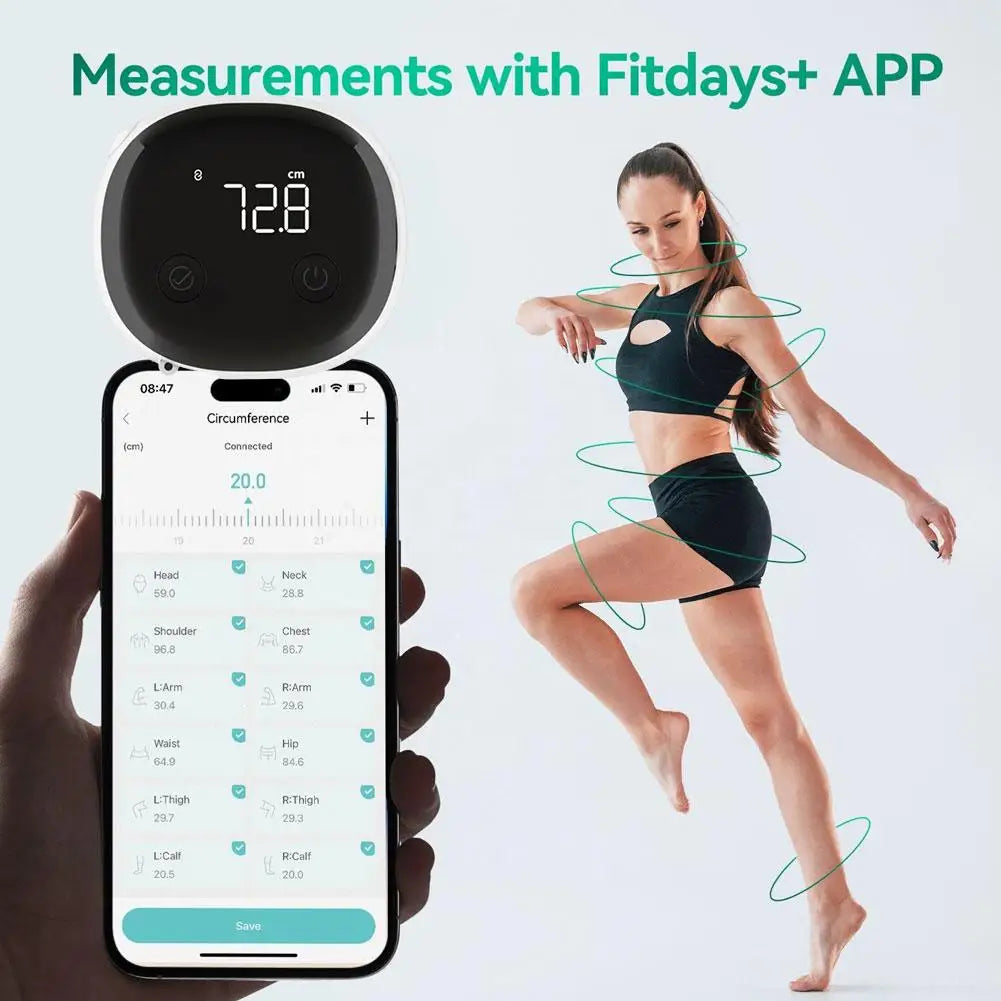 Smart Bluetooth Body Tape Measure Auto Retract Digital Caliper Tracks Waist Hip Chest With Phone App Sync