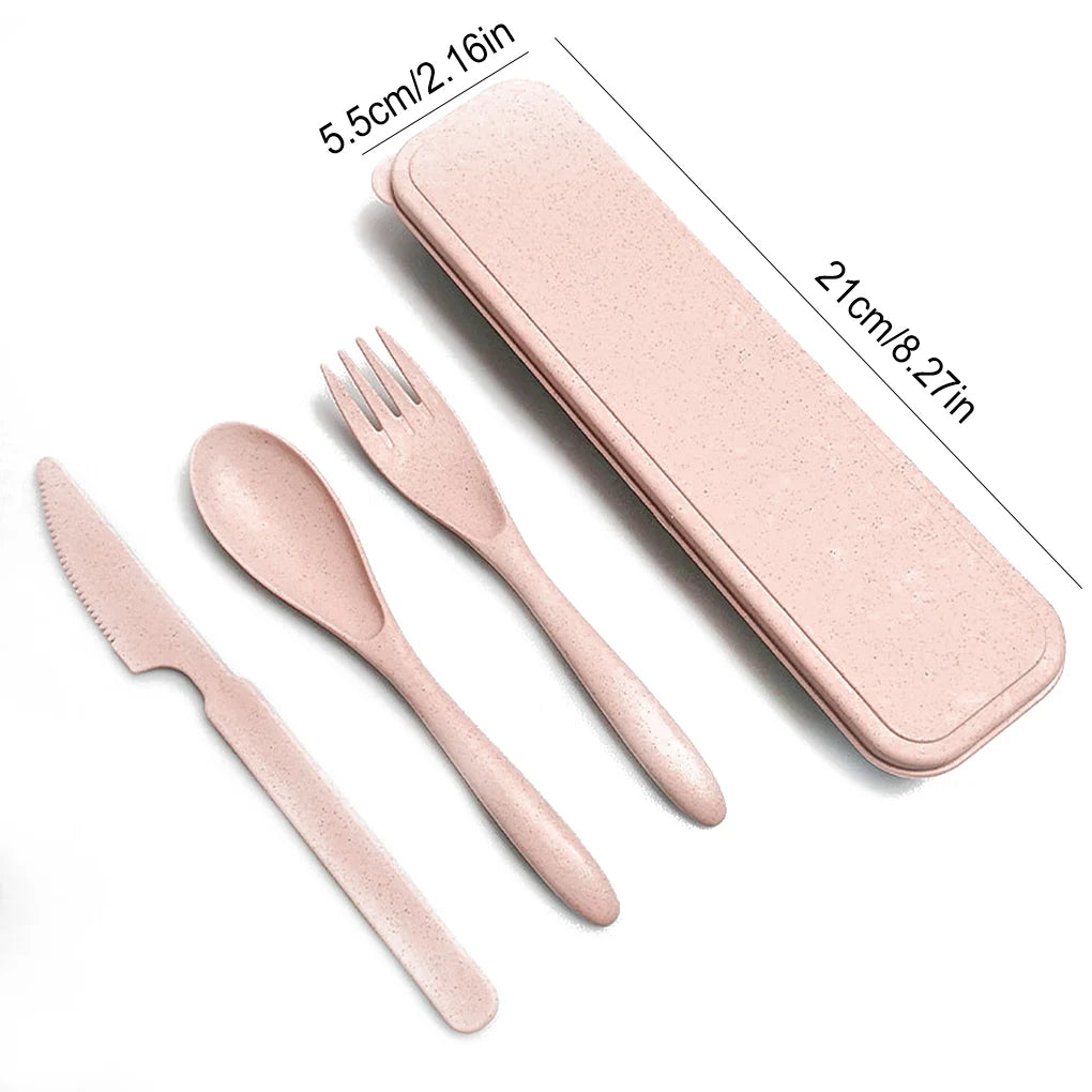 3Pcs/set Wheat Straw Dinnerware Set Portable Tableware Knife Fork Spoon Eco-Friendly Travel Cutlery  Utensil Box Chopsticks