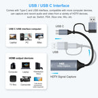 1080P Capture Card 4K HDMI-compatible to USB-A/USB-C USB2.0 Capture Video Audio Recording for OBS Studio PotPlayer QT Player