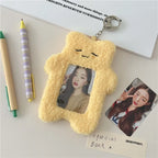 ID Card Holder Keychains kawaii Cartoon Plush Photocard Holder Korean Desk Accessories Kpop Stationery Idol Display Stand