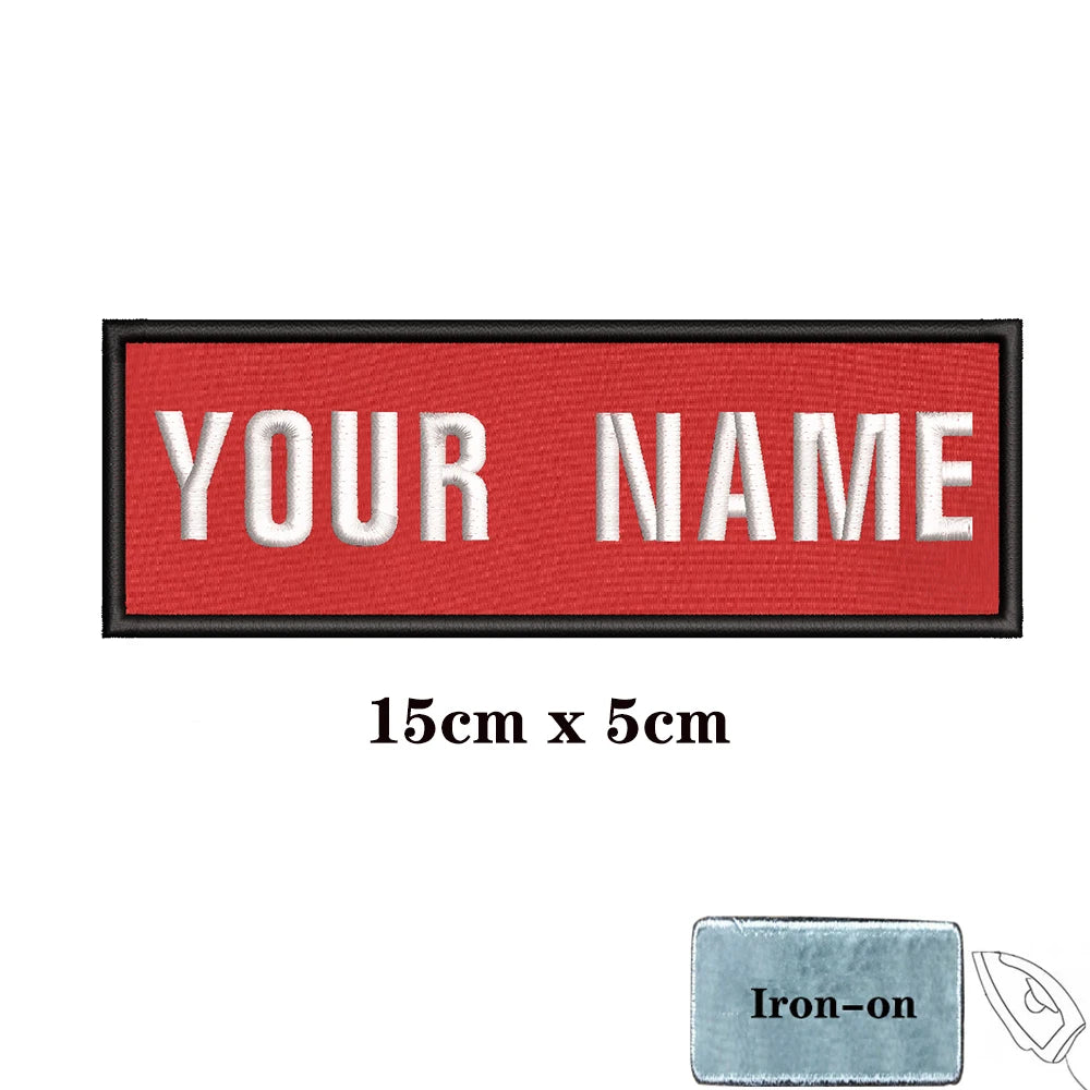 1PC Custom Personalized Name number Patch Stripes Badge tags chevrons Armband Iron On Or Hook Loop embroidered red
