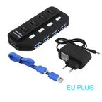 USB 3.0 HUB Multi USB Splitter 4/7 Port Expander High Speed USB 3.0 Hab with Power Adapter USB 3.0 Hub with Switch for Laptop PC