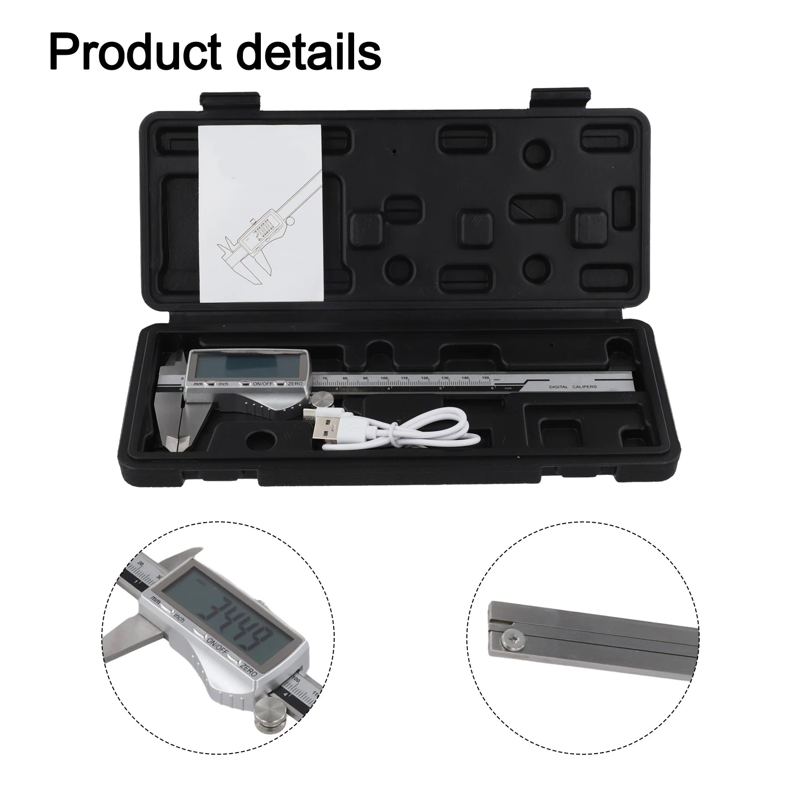 Digital Caliper Rechargeable Vernier Measuring Tool High-Precision 0.01mm Stainless Steel Depth Gauge For Jewelry