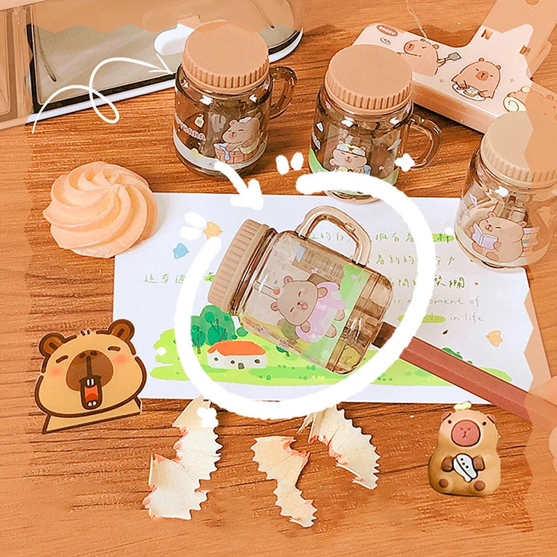 2Pcs Kawaii Portable Capybara Pencil Sharpener Creative Cartoon Pencil Sharpener Office School Supplies Student Stationery Gifts