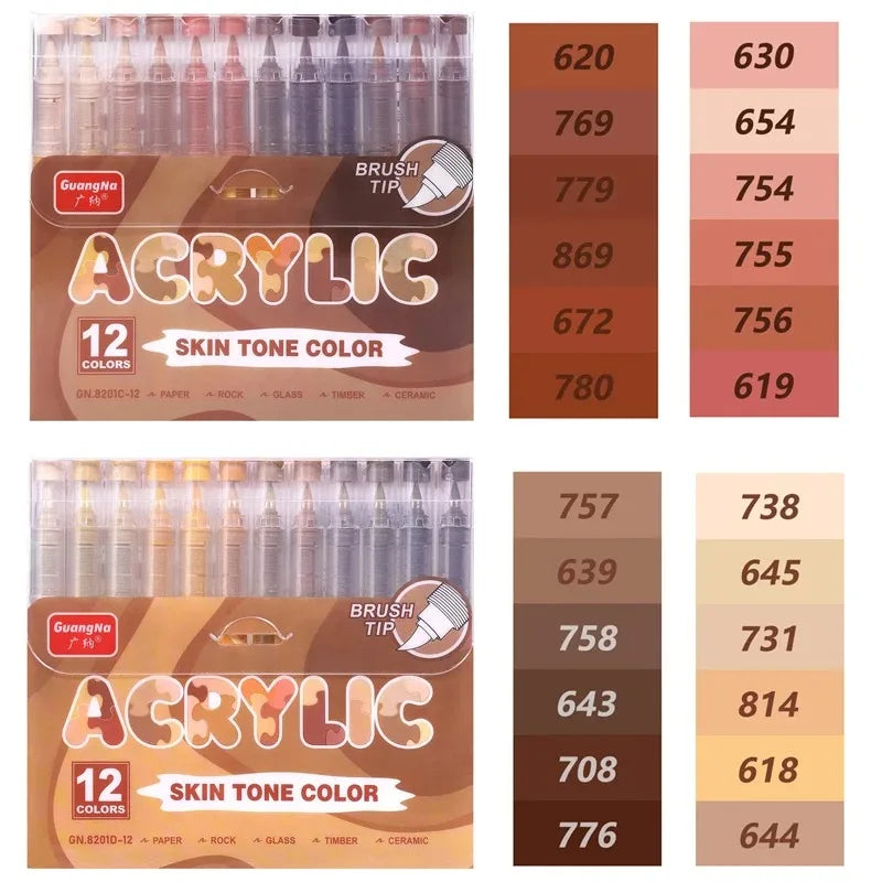 GuangNa 12/360/408 Colors Acrylic Paint Pen Markers Acrylic Skin Color Brush Tip Paint Marker for Wood Rock Painting Canvas Gift