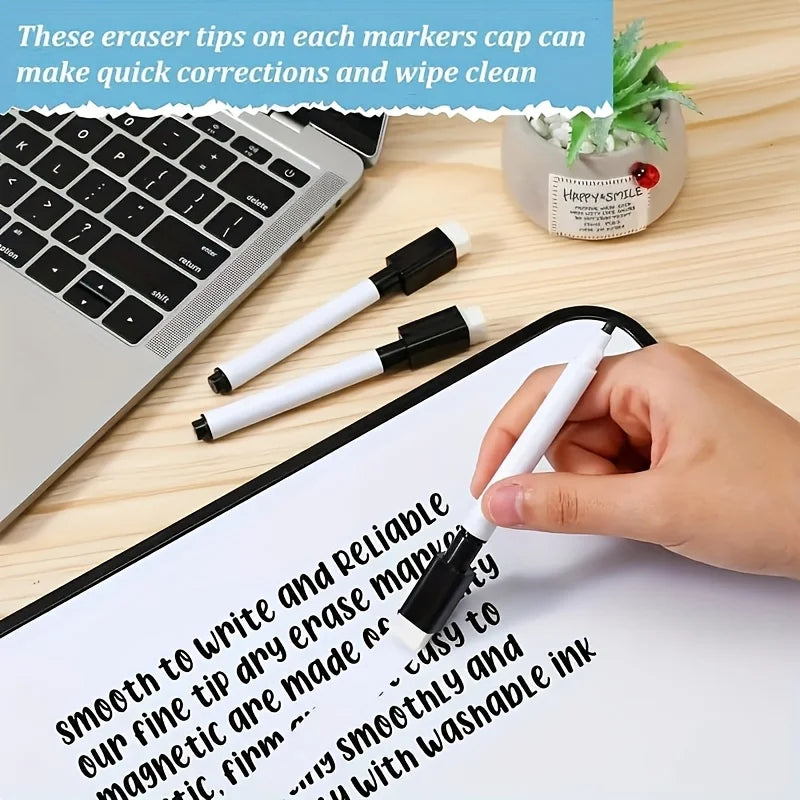10pcs Erasable Whiteboard Markers with Built-in Eraser - Non-Toxic, Medium Tip for Office & School Supplies