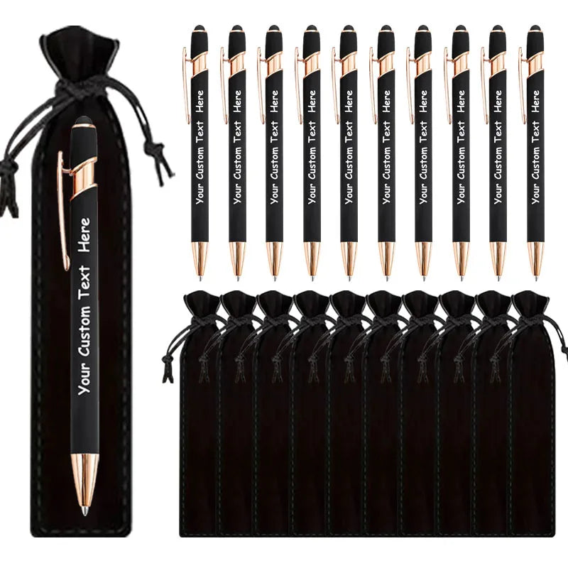 15Sets Customizable Engraved Metal Ballpoint Pens with Durable Case + 15pcs Custom Pen Bags - Bulk Writing Utensils for Business