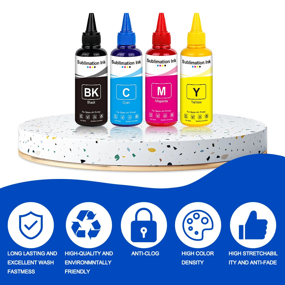 100ml Sublimation Ink 4 Colors/Set for Epson All Printer ET-3700 ET-3800 ET-3850 ET-4800 ET-4810 ET-4850 ET-7700 Printer Ink