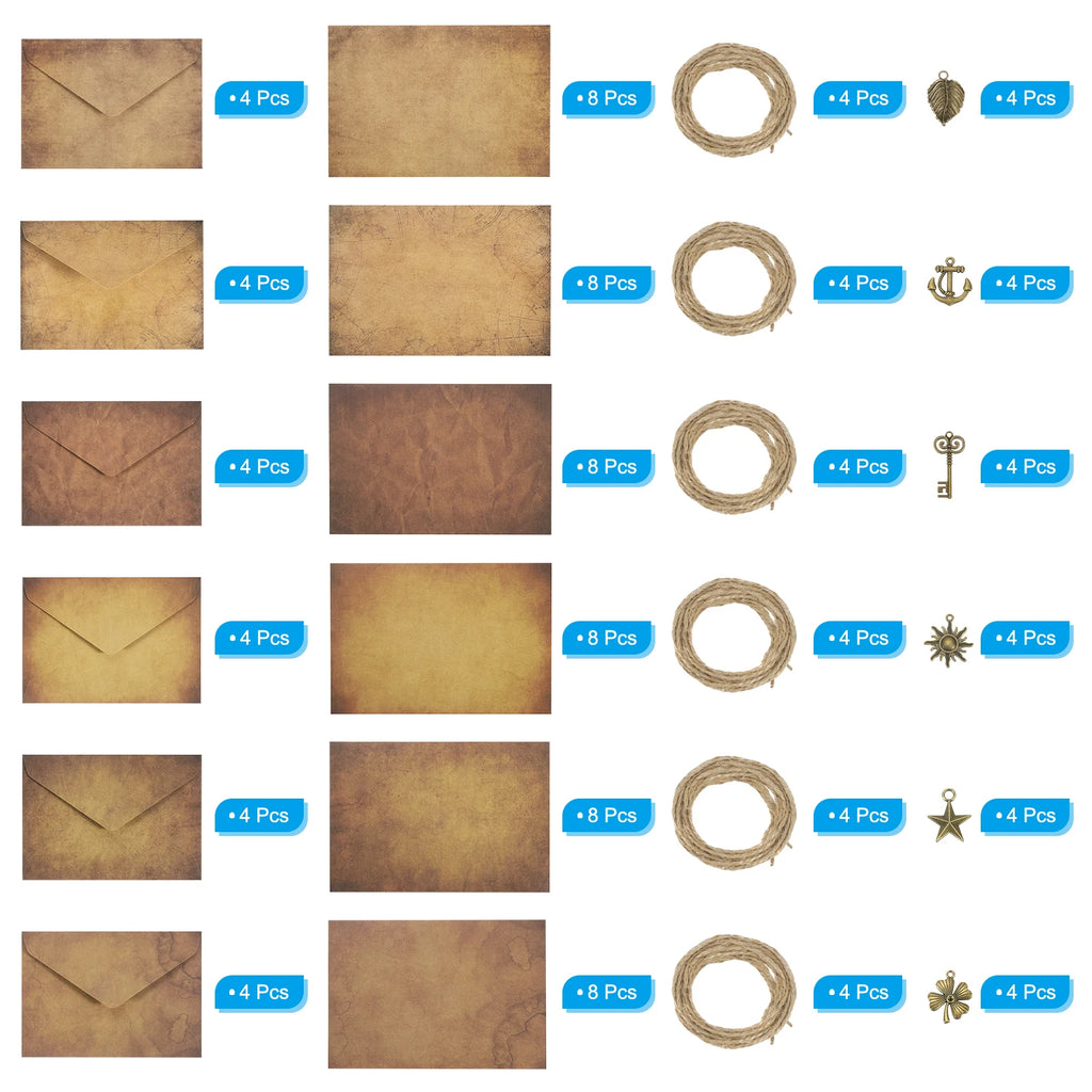 10/20/24Set Vintage Gift Card Envelopes Set 150 G V Flap Christmas Card Envelope with Letter Rose Leaf/Boat/Sun/Key Accessories