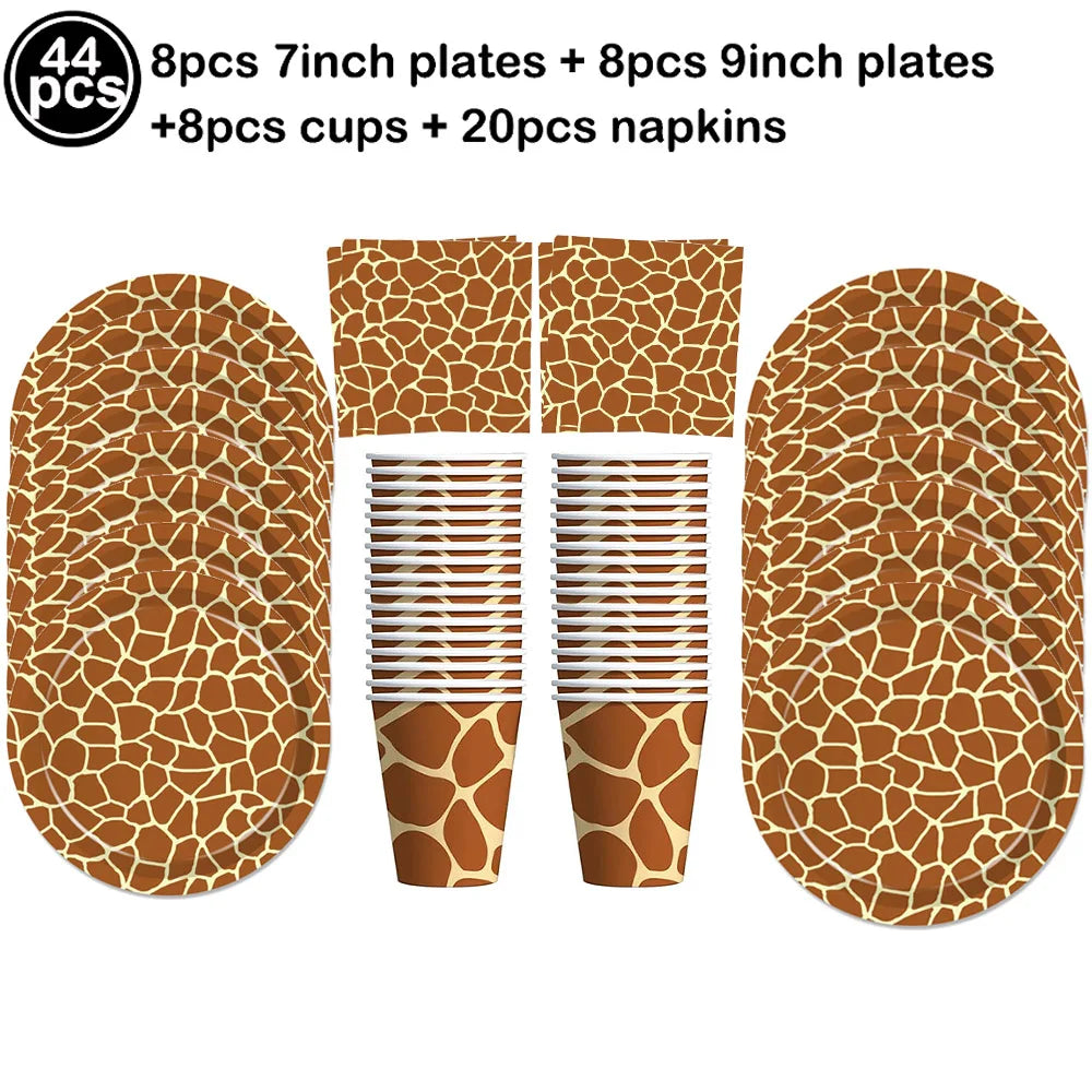 Jungle Safari Wild Animal Party Supplies Disposable Jungle Zoo Animal Print Paper Plates Napkins for Birthday Party Baby Shower