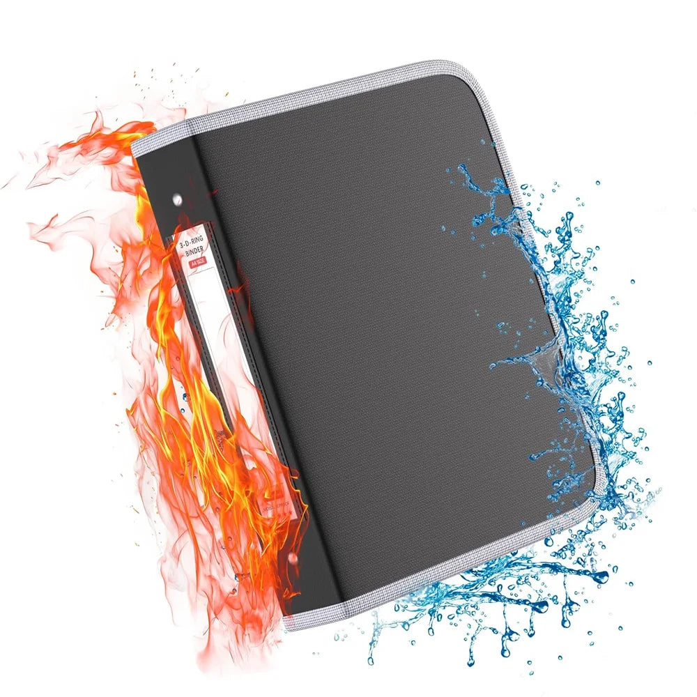 Fireproof Waterproof 3-Ring Binder Fireproof Round Binder with Zipper for Pens and 8.5*11-Inch 375-Sheet Paper (No Inserts)