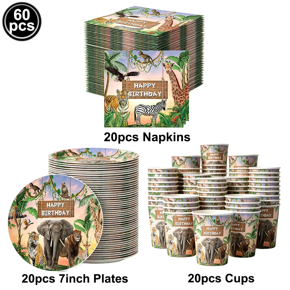 Jungle Disposable Paper Plate Napkin Cup Safari Animal Party Supplies for Baby Shower Safari Jungle Theme Birthday Decoration