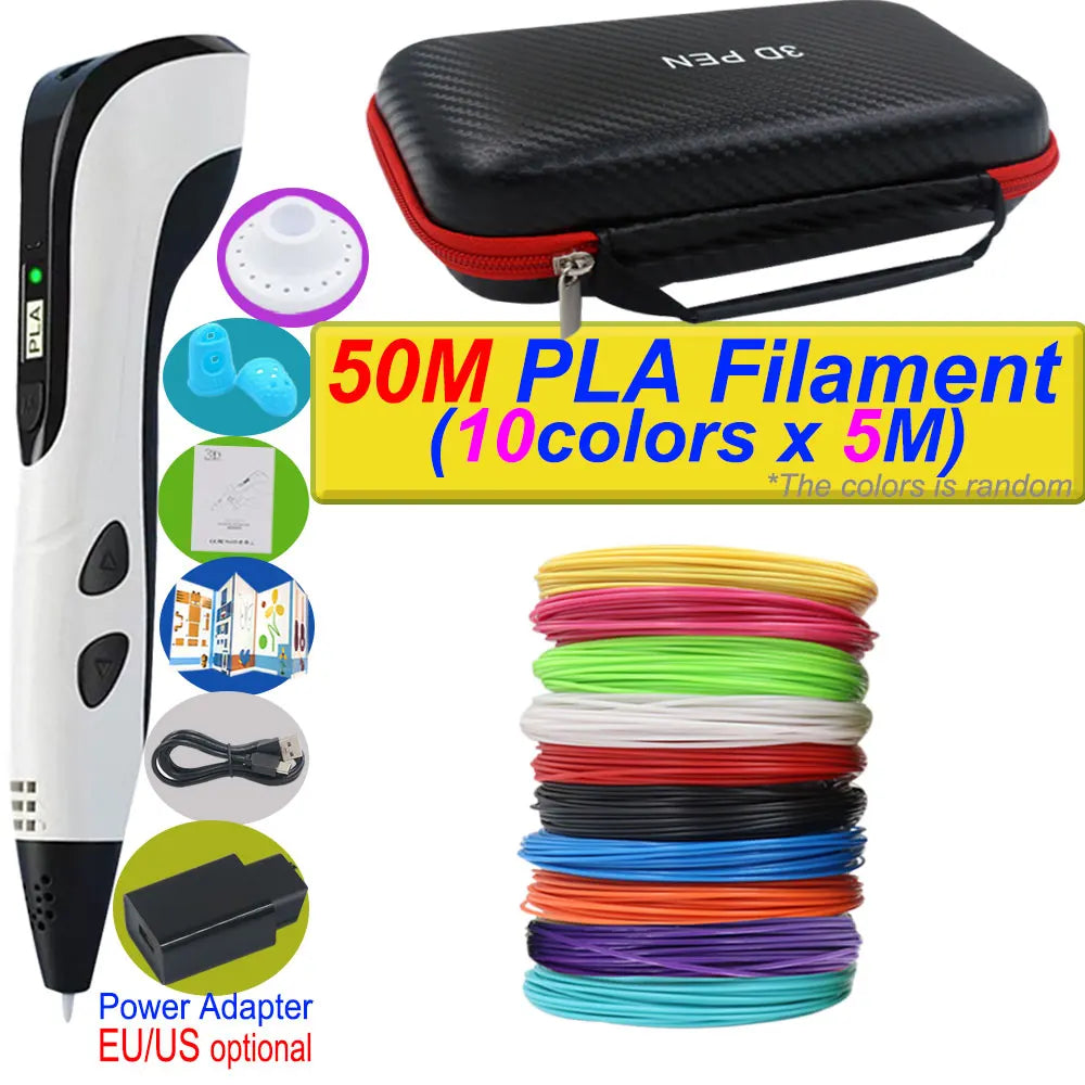2026 New 3D Printing Pen DIY Three-dimensional Painting Children Toys With LCD Screen Power Adapter 200M PLA Filament Toys Gift