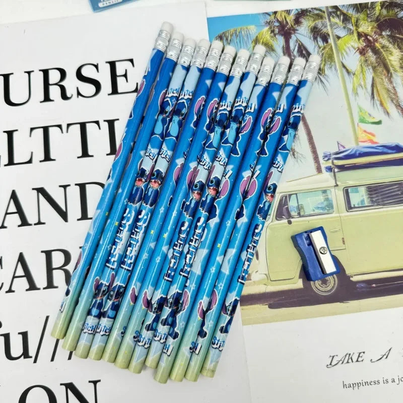 12pcs Cute Stitch Pencil with Sharpener for Students Anime Cartoon Writing Tool Kawaii Pencils Children School Supplies Gifts