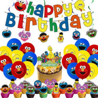 Cartoon SEsame-Streets Birthday Party Set Supplies Kids Disposable Tableware Balloon Cake Topper Banner Plates Decoration