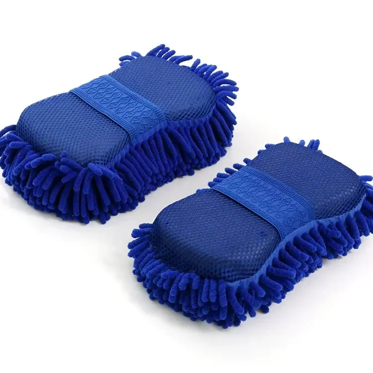 1/2Pcs Blue Microfiber Chenille Auto Cleaning Kit, Car Wash Sponge Pad Washing Glove Towel, Essential Auto Detailing Accessories