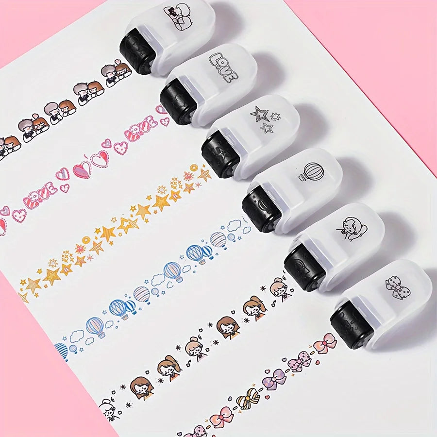 1PC Cartoon Pattern Lace Band Children's Rolling Flower Seal Creative Seal Graffiti Handbook DIY Roller Lace Decoration Band