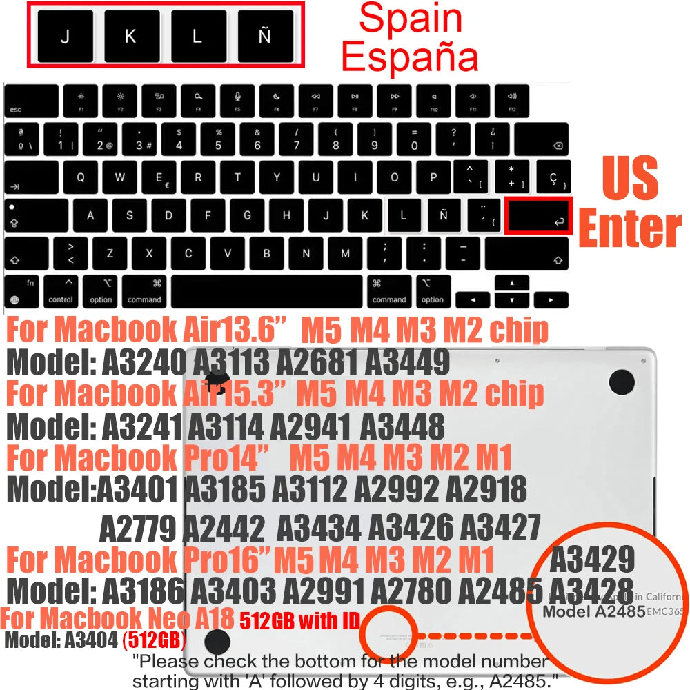Multi-Language Keyboard Protector Compatible with for MacBook Air/Pro M5-M4 A2779,A3434,A3241 | Arabic, FR, RU, ES, IT Layouts