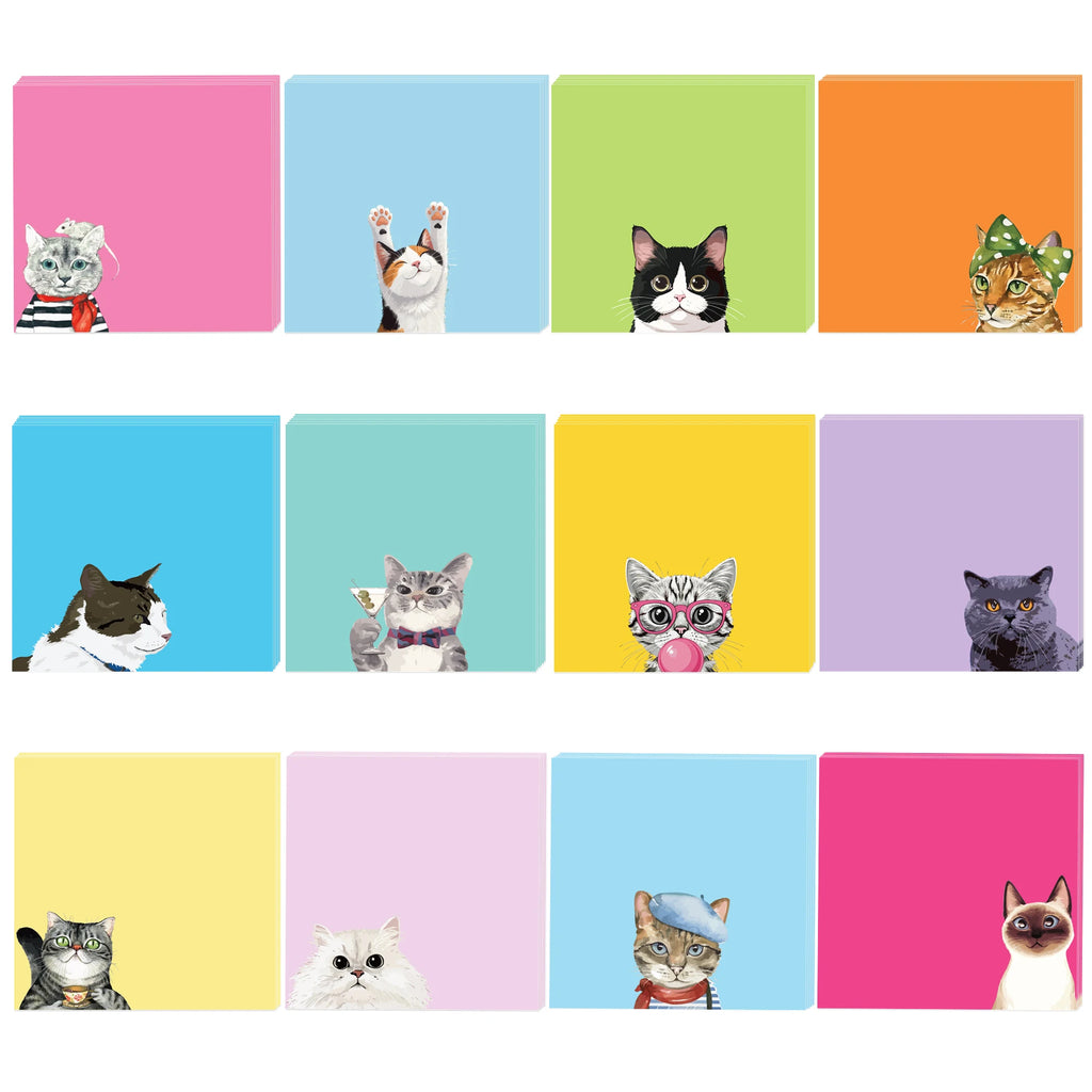 12/24pcs Cute Animals Sticky Notes Set, Refrigerator Memo Pads,Self-Stick Dog Cat Notes Pads for Home Office Gifts Supplies