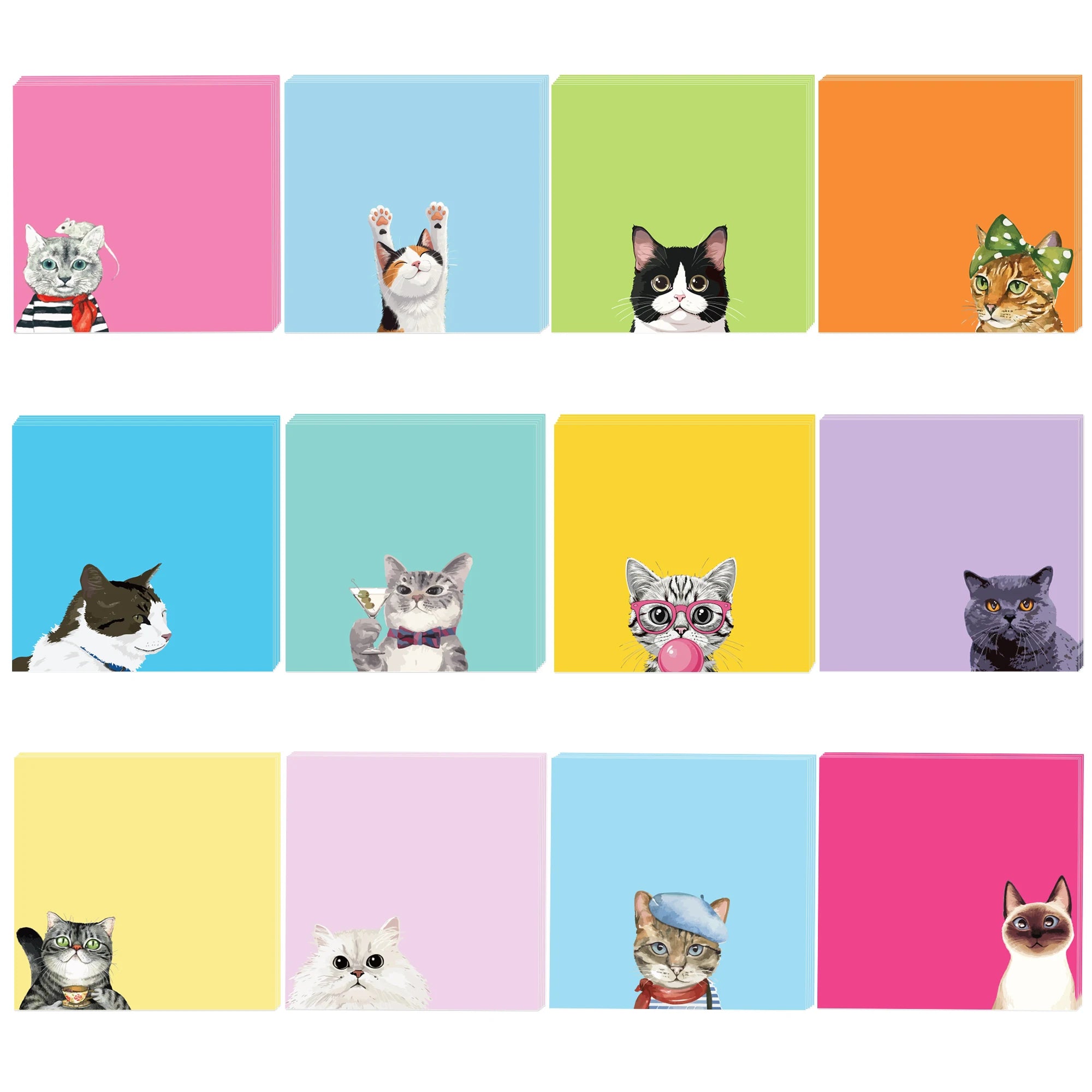 12/24pcs Cute Animals Sticky Notes Set, Refrigerator Memo Pads,Self-Stick Dog Cat Notes Pads for Home Office Gifts Supplies