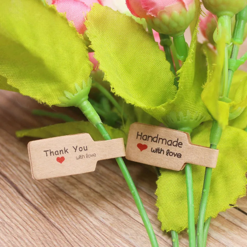 100PCS Multi Style Ring Folded Labels White/Kraft Handmade with Love Ring Price Labels Jewelry Tag Sticker Labels 6*1.2cm