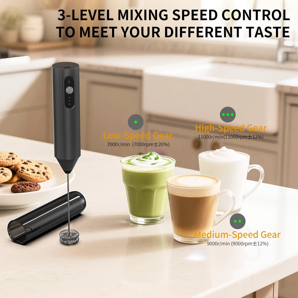 Electric Milk Frother Handheld Foam Maker for Coffee Cappuccino Latte Hot Cold Foam Stainless Steel Whisk Drink Mixer Tool