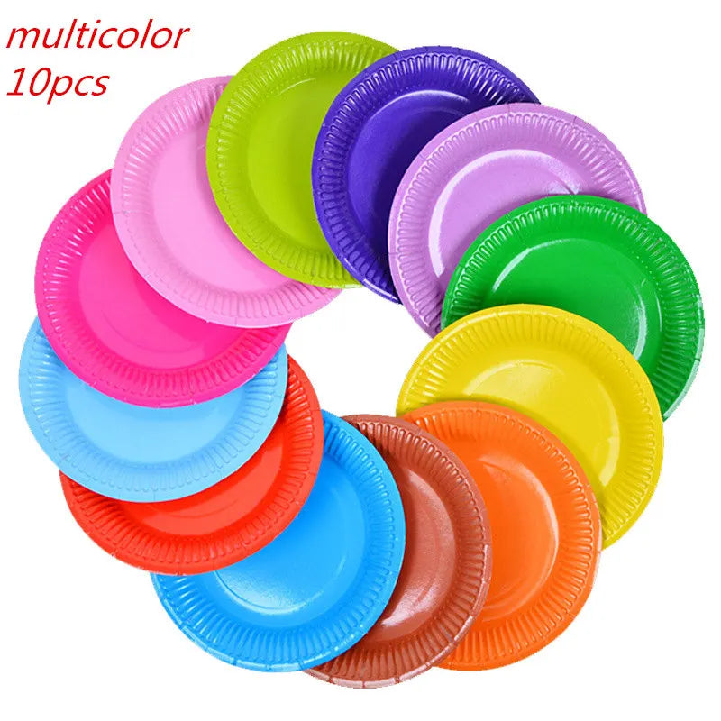 Solid Color Disposable Tableware Set Party Supplies Paper Plates Cups Wedding Birthday Party Decorations Adult Favor