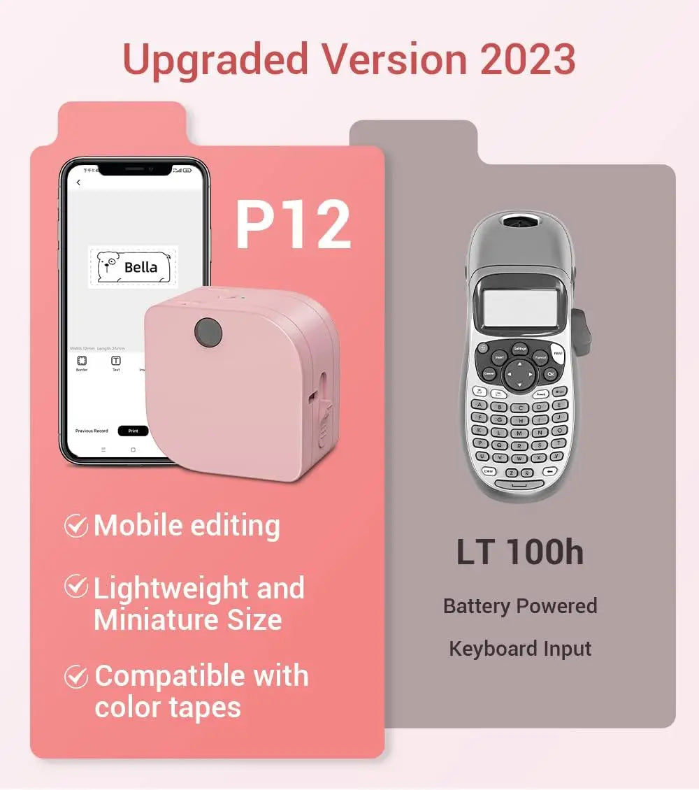 Phomemo P12 Label Maker with Tape Mini Label Printer Machine for Stain Ribbon Portable Bluetooth Label Printer Best Gift