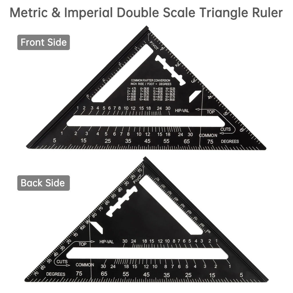 Metric & Imperial Scales Aluminum Alloy Angle Triangle Ruler 45cm T Square Acrylic Ruler Measuring Tool Set for Carpentry