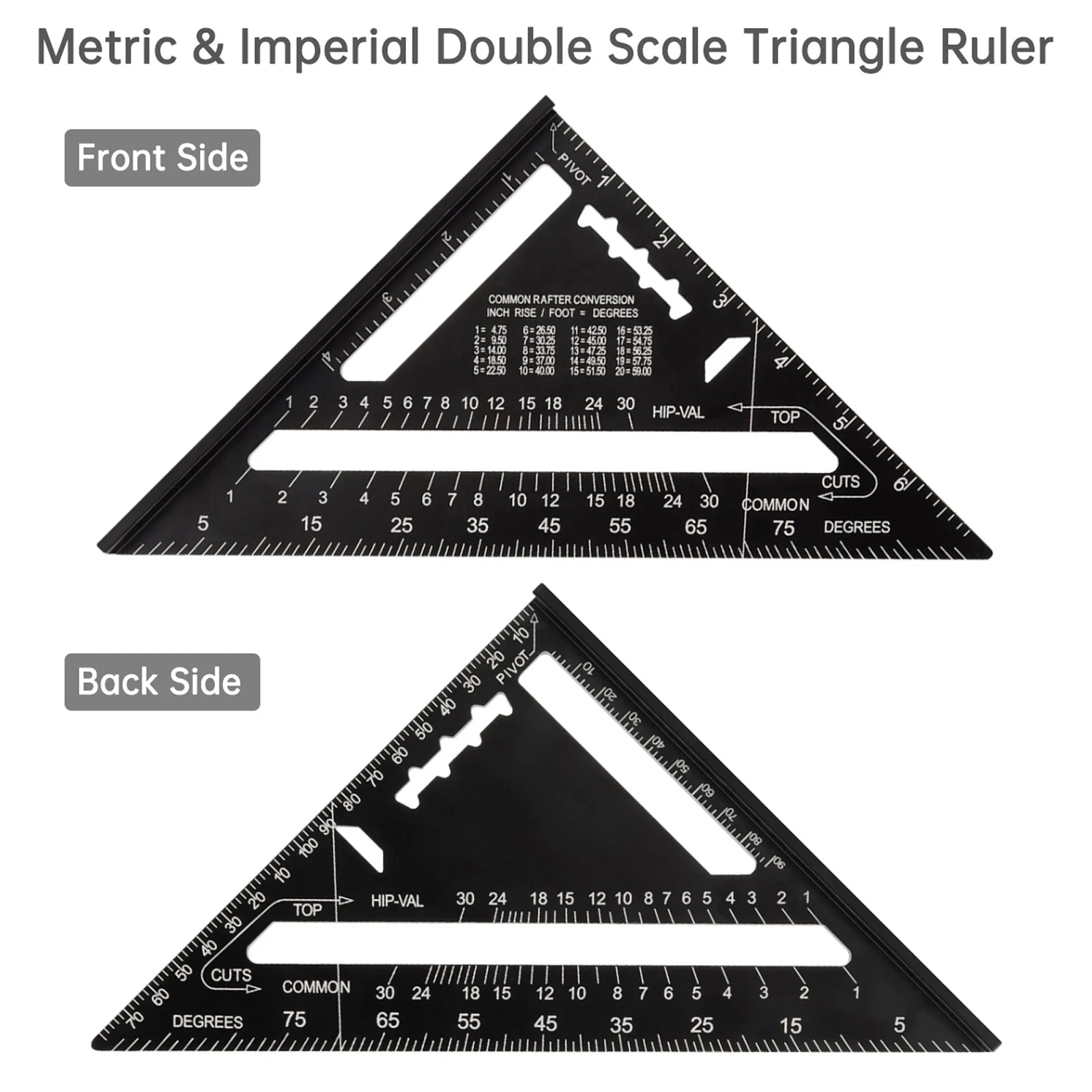 Metric & Imperial Scales Aluminum Alloy Angle Triangle Ruler 45cm T Square Acrylic Ruler Measuring Tool Set for Carpentry