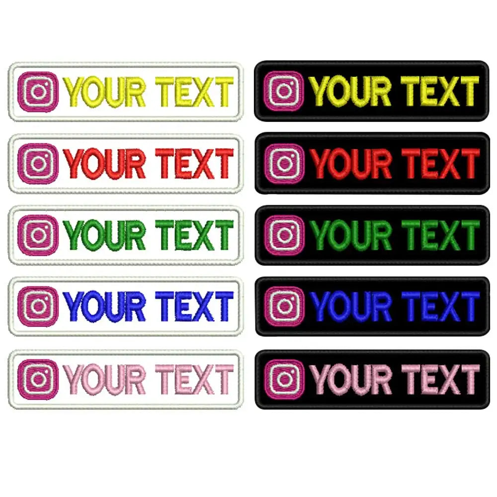 Custom Name Tags Number ID Badge Embroidered Patches with Instagram Logo Iron on Hook Loop Backing