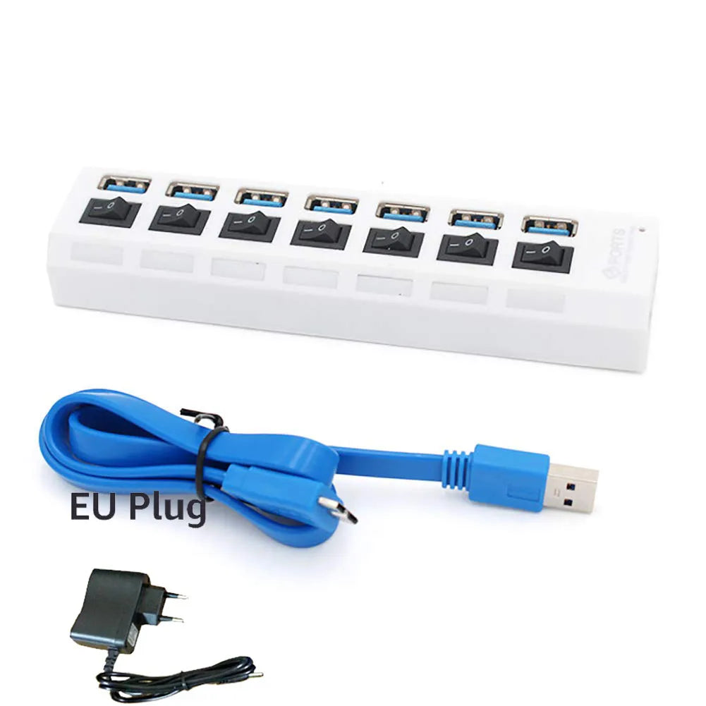 Multi Ports USB HUB 3.0 4/7 Ports Portable Super Speed 5Gbps Multiple USB Port Expander with Switches Power Adapter For PC
