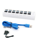 Multi Ports USB HUB 3.0 4/7 Ports Portable Super Speed 5Gbps Multiple USB Port Expander with Switches Power Adapter For PC