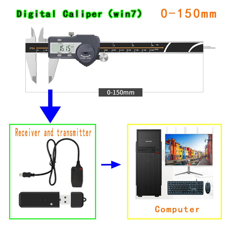 Built-in Bluetooth Digital Caliper for Wireless Transmission Electronic Caliper for Measuring Outer Diameter Inner Diameter 150m
