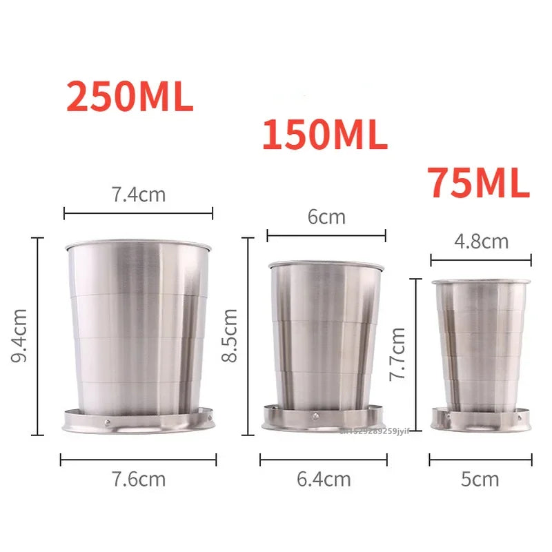 1pcs 75ml/150ml/250ml Stainless Steel Retractable Cups Outdoor Camping Travel Cup Portable Telescopic Cups Mini Folding Cup