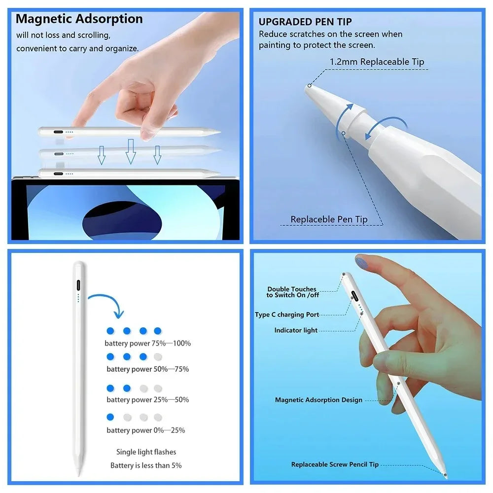 Stylus Pen for Apple Pencil LED Power Indicators Palm Rejection Touch Pencil for IPad From 2018 to 2025 Years