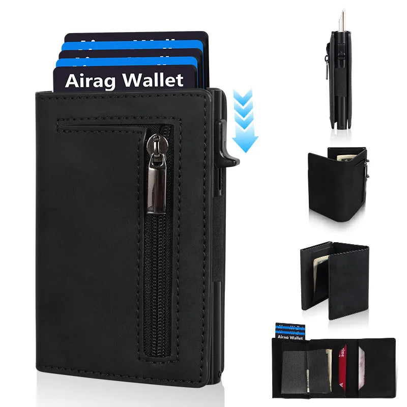 RFID Blocking Pop-up Minimalist Wallet for Men, Luxury Magnetic Leather Credit Card Holder, Unisex Slim Bank Cardholder Purse
