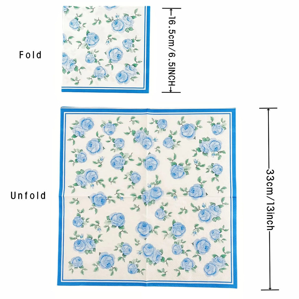 Disposable Blue Flower Porcelain Printed Napkins Birthday Wedding Tea Party Restaurant Party Decoration Tissue