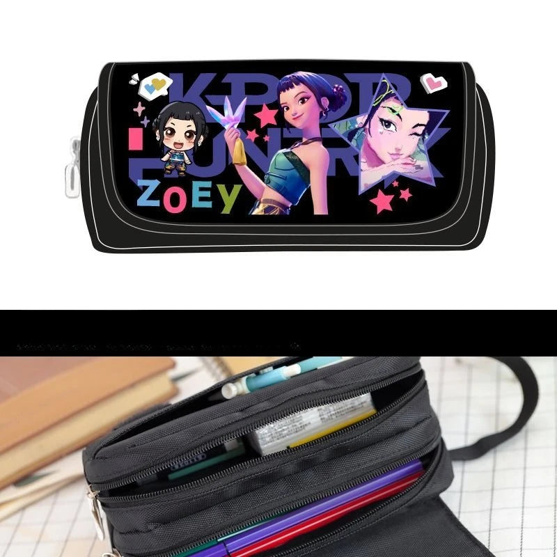 Kawaii Cute Cartoon Anime Pencil Bag Multi-Compartment Stationery Pouch with Handle Portable Pen Case for School & Travel