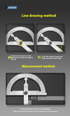 High Quality Stainless Steel Angle Finder Ruler High Precision 0-180 Degree Thickened Protractor for Woodworking Construction