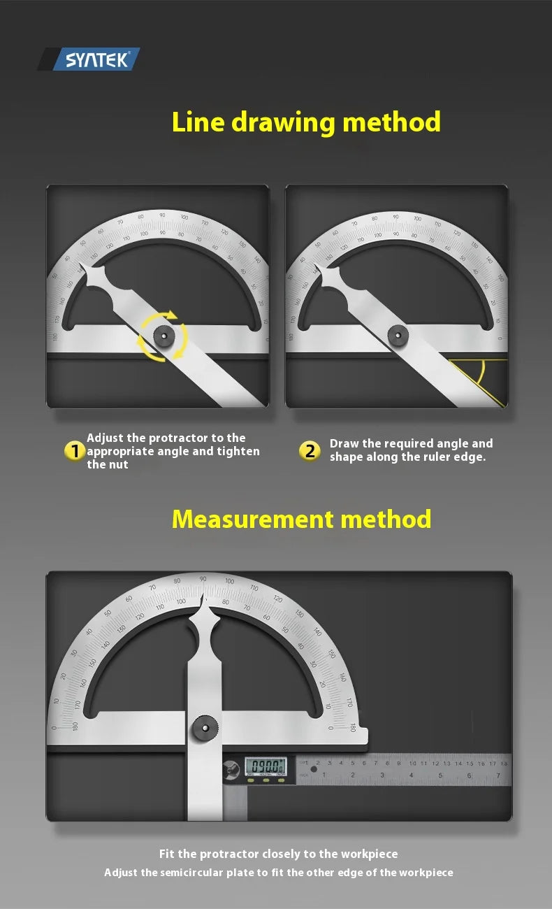 High Quality Stainless Steel Angle Finder Ruler High Precision 0-180 Degree Thickened Protractor for Woodworking Construction